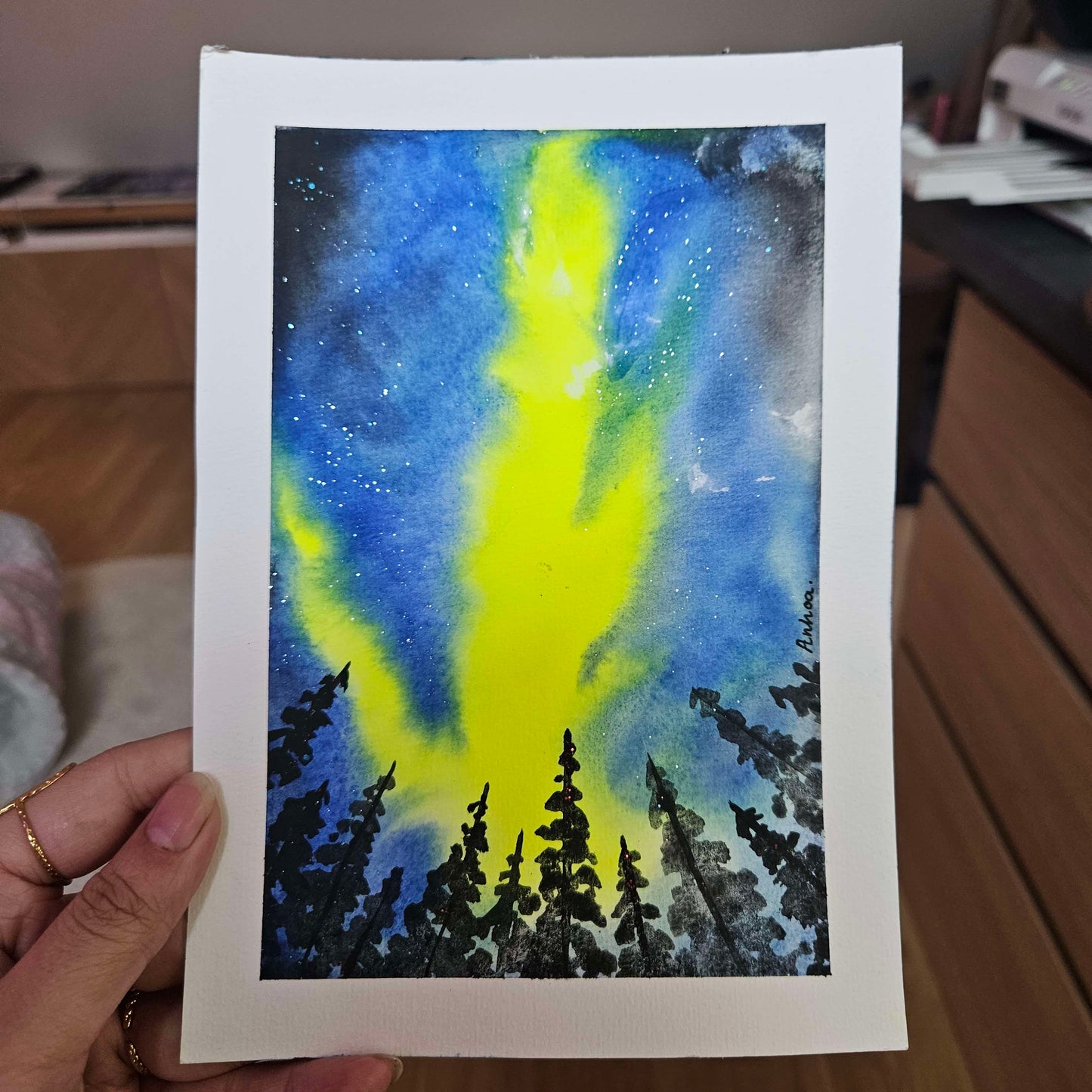 Aquarelle artisanale - JAUNE FLUO 0026